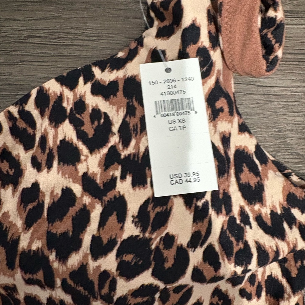 Leopard Print Crop Tank Top - Brown/Cream - Picture 2 of 3